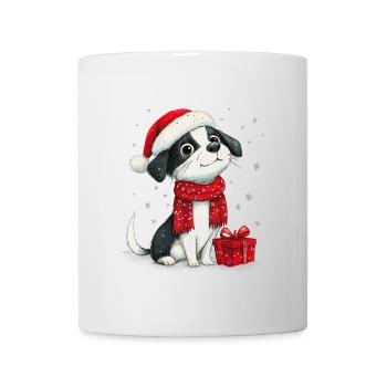 Weihnachtshund mit Bommelmütze - Tasse - Weiß - Vorne