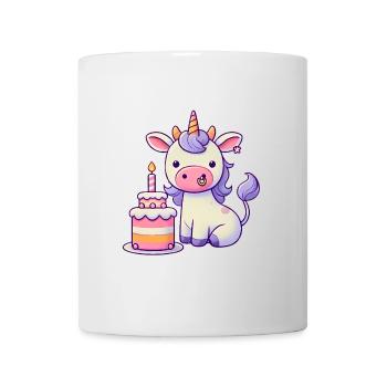 Funny CowUnicorn with Birthday Cake - Mug - white - Front