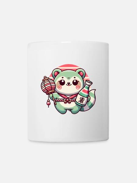 Skurriles Tanuki Laternendesign - Tasse - Weiß