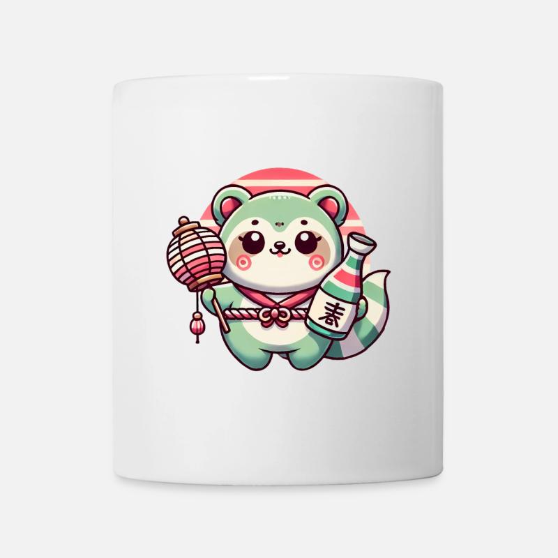 Skurriles Tanuki Laternendesign - Tasse - Weiß