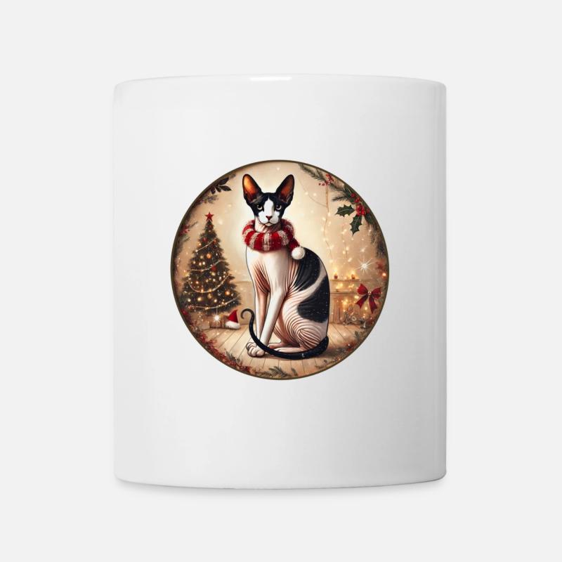 Weihnachtsporträt mit Sphynx - Tasse - Weiß