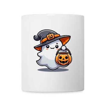 Fantôme mignon avec chapeau de sorcière citrouille - Mug blanc - blanc - Devant