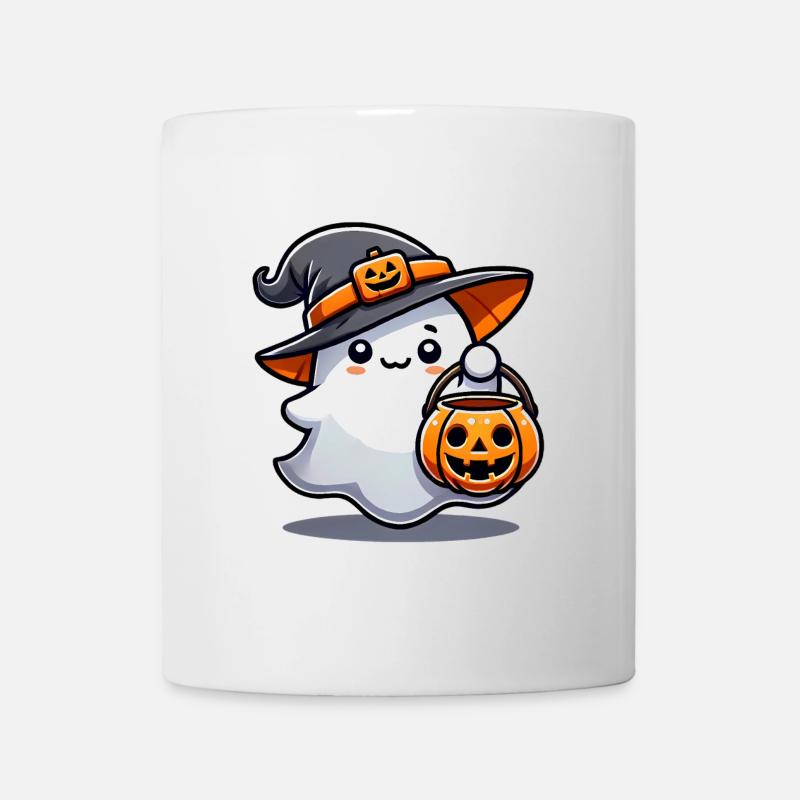 Fantôme mignon avec chapeau de sorcière citrouille - Mug blanc - blanc