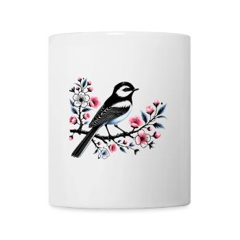 Chicadee auf blühendem Ast Design - Tasse - Weiß - Vorne