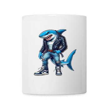 Cooler Hai im Lederjacken-Design - Tasse - Weiß - Vorne
