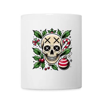 Festlicher Totenschädel mit weihnachtlichen Elementen - Tasse - Weiß - Vorne