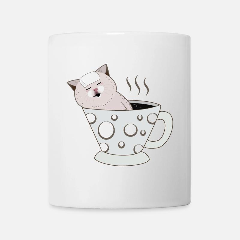 Kätzchen, das sich in einer dampfenden Polkadot-Teetasse entspannt - Tasse - Weiß
