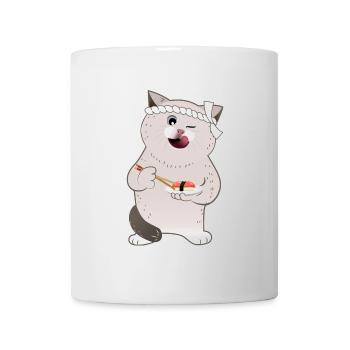 Chat potelé mignon tenant des sushis - Mug blanc - blanc - Devant