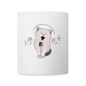 Süße Katze singt mit Kopfhörern und Mikrofon - Tasse - Weiß - Vorne