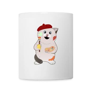 süße mollige Katze mit Pinsel und Palette - Tasse - Weiß - Vorne
