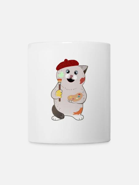 cute chubby cat holding paintbrush and palette - Mug - white