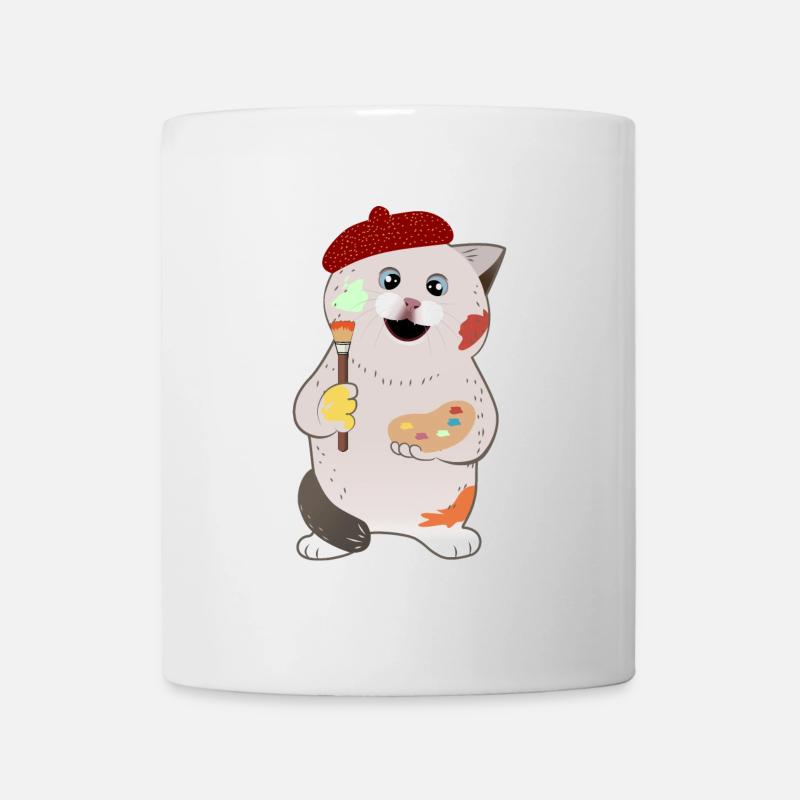 cute chubby cat holding paintbrush and palette - Mug - white