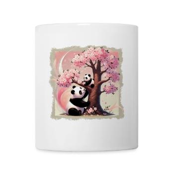Mama und Baby-Pandas am Kirschbaum - Tasse - Weiß - Vorne