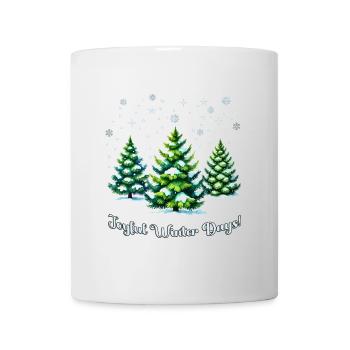 Joyful Winter Days – Christmas Trees, Snow & Stars - Mug - white - Front