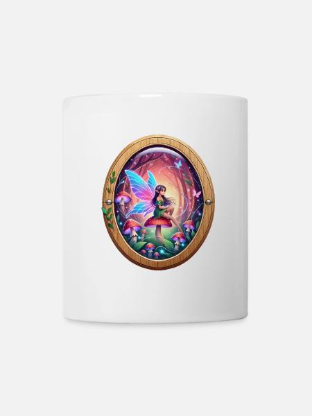 Fée sur un motif de champignon arc-en-ciel - Mug blanc - blanc