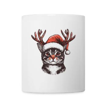 Chat avec chapeau de Noël et bois Noël - Mug blanc - blanc - Devant