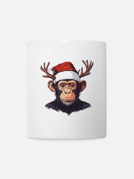 Affe mit Weihnachtsmütze und Geweih Weihnachten - Tasse - Weiß