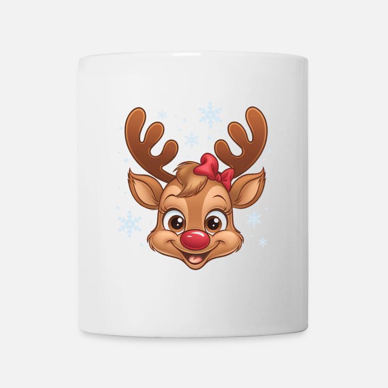 Süßes Rentier-Mädchen mit Schneeflocken - Tasse - Weiß