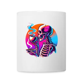 Neon Skeleton Sipping Coffee Design - Mug - white - Front