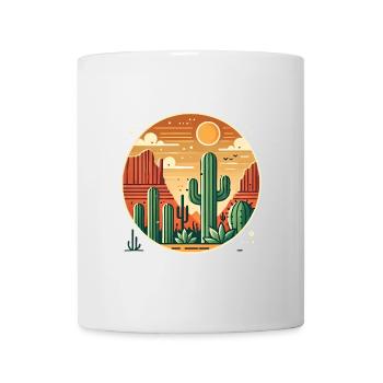 Coucher de soleil dans le désert avec paysage de cactus - Mug blanc - blanc - Devant