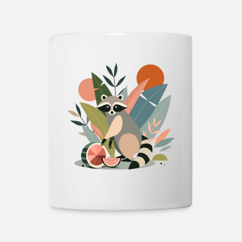Raccoon with tropical plants and melons - Mug - white