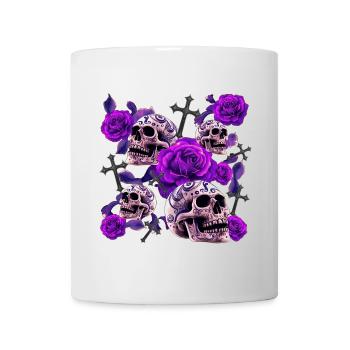 Menschenschädel, Kreuze, Rosenblüten - Tasse - Weiß - Vorne