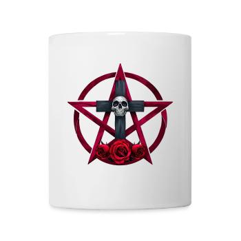 Pentagram muster, rosenblüte, Menschenschädel - Tasse - Weiß - Vorne