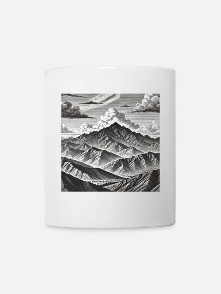 Monochrome Gebirgskette Gravur - Tasse - Weiß