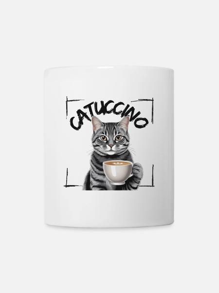 Catuccino Katze mit Tasse Kaffee - Tasse - Weiß