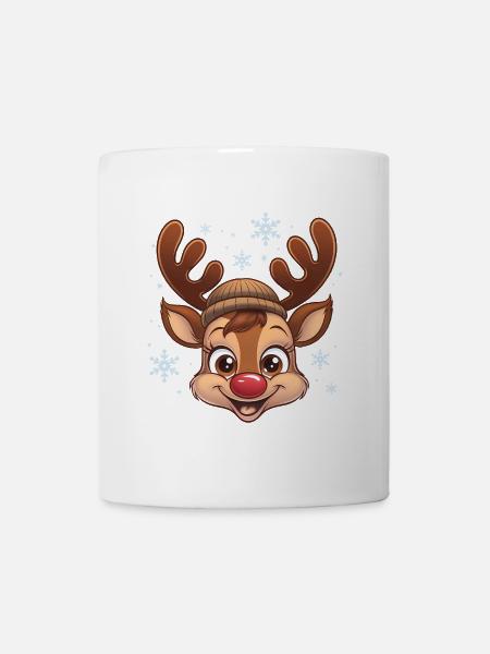 Süßer Rentier-Junge mit Wollmütze - Tasse - Weiß