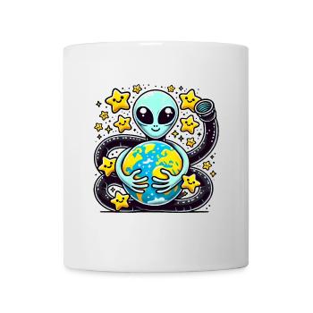 Lustiger Außerirdischer mit Erde Design - Tasse - Weiß - Vorne