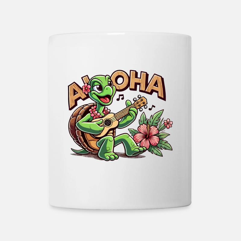 Aloha Turtle Ukulele Hawaii Hibiscus Cadeau - Mug blanc - blanc