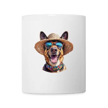 German Shepherd with Straw Hat & Sunglasses - Mug - white - Front
