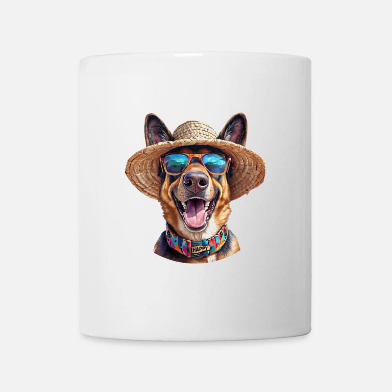 Deutscher Schäferhund mit Strohhut & Sonnenbrille - Tasse - Weiß