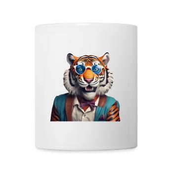Tigre sophistiqué avec lunettes de soleil bleues - Mug blanc - blanc - Devant