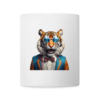 Tigre vibrant avec lunettes et costume rétro - Mug blanc - blanc - Devant