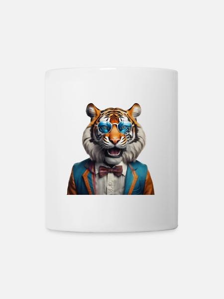 Vibrant Tiger with Retro Glasses and Suit - Mug - white