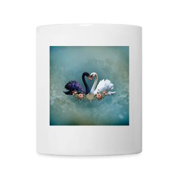 Ewige Bindung, schwarz-weiße Schwäne in Liebe - Tasse - Weiß - Vorne