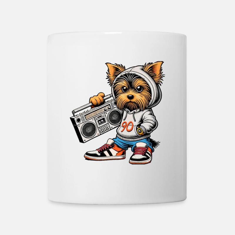 Ein cooler Yorkie Yorkshire Terrier mit einem 90er - Tasse - Weiß