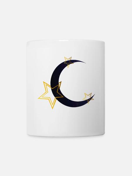 Goldener Sternenmond Nachtmotiv - Tasse - Weiß