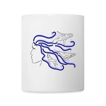Buckelwal Frau Silhouette Haare dunkel gezeichnet - Tasse - Weiß - Vorne