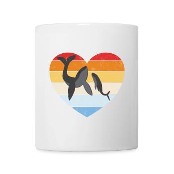 Buckelwal mit Baby retro Herz - Tasse - Weiß - Vorne