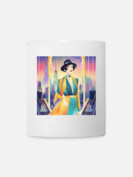 Eine Tuschezeichnung einer Art-Déco-Frau - Tasse - Weiß