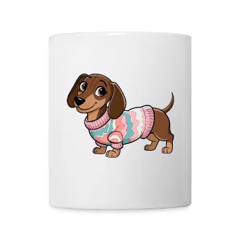 Kuscheliger Pullover Dackel - Tasse - Weiß - Vorne