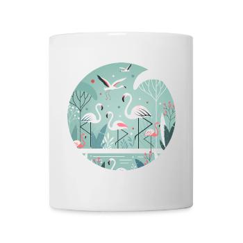 Flamingo Illustration in Tropical Environment - Mug - white - Front