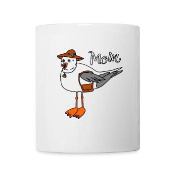 Möwe mit Handtasche Moin Ostsee Nordsee Urlaub - Tasse - Weiß - Vorne