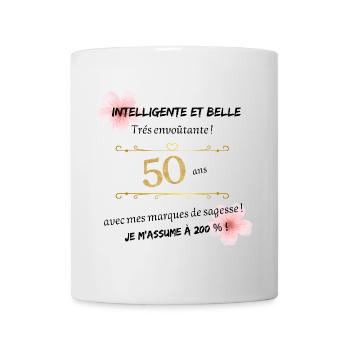 50 ans, je m'assume à 200 % - Mug blanc - blanc - Devant