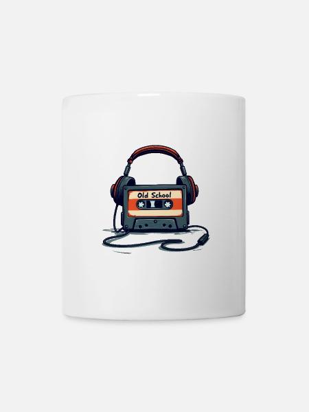 Retro cassette player with headphones - Mug - white