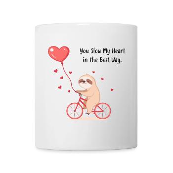 Faultier mit Herzballon – Geschenk zum Valentinstag - Tasse - Weiß - Vorne
