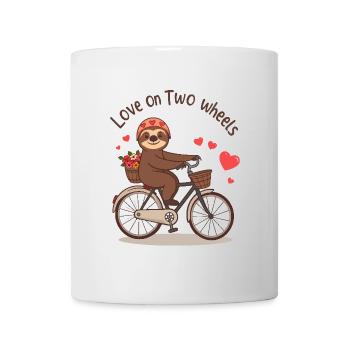 Charming Sloth on Vintage Bike with Heart Basket - Mug - white - Front
